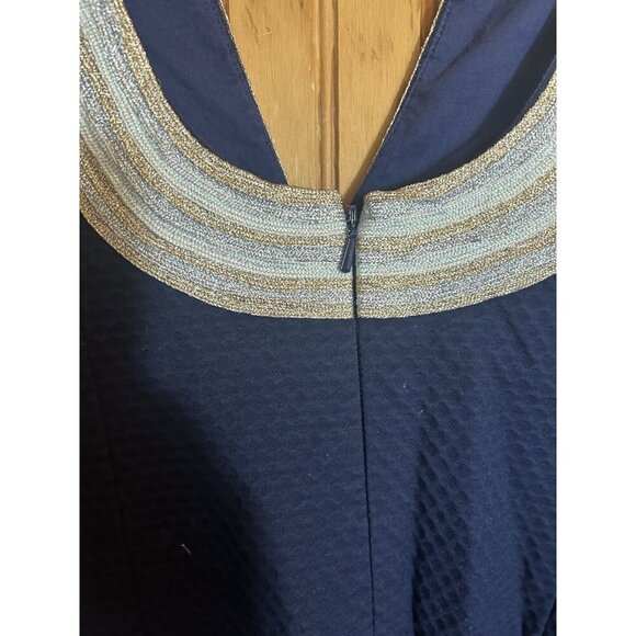 LILLY PULITZER VALLI SHIFT DRESS in True Navy Gold Silver Size 0 Metallic Preppy - Picture 8 of 11